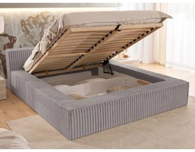 Szare tapicerowane łóżko dwuosobowe ze schowkiem ze stelażem 140x200 cm Cloe – Ropez