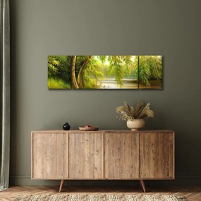 Obraz - Wierzba nad jeziorem, obraz olejny (170x50 cm)