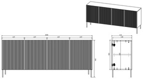 Komoda Nicole 200 cm na metalowych nogach - kaszmir / czarne nóżki