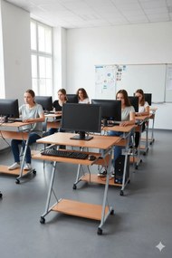 Brązowe mobilne biurko z wysuwaną półką M9-R63