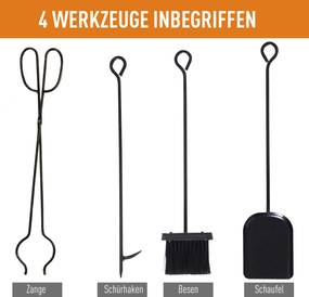 Stojak na drewno kominkowe Outsunny z zestawem narzędzi kominkowych, regał na drewno kominkowe, żelazo, złote, 51,5x33x77 cm