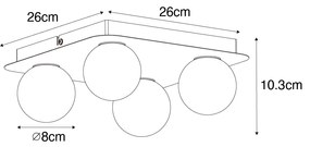 Nowoczesna lampa sufitowa do łazienki mosiądz kwadratowa 4-światłowa - Cederic