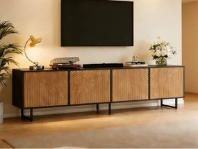 Meble TV 180x40x50 cm - 4 drzwi - Na telewizor do 80 cali - Nogi metalowe - Naturalny + czarny