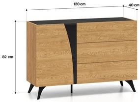 Komoda HESTIA 1D3S 120cm dąb/czarna ML MEBLE
