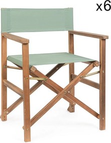 Zestaw 6 krzeseł reżyserskich z drewna akacjowego, zielony poliester, składane - NOEMI