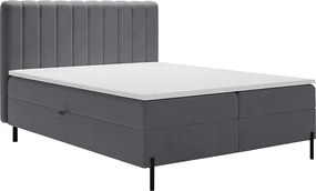 Emporius Florence Box łóżko z materacem 140x200 - pojemnik, topper - łóżko dwusobowe 140x200 cm, nowoczesny styl - tkanina aksamitna, szary (Komodo 21)