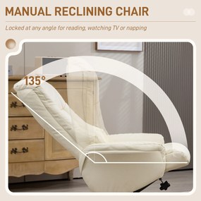 HOMCOM Fotel Wypoczynkowy z Podnóżkiem, Funkcja Leżenia, Pokrycie Skóra Ekologiczna, do 150 kg, 71 x 84 x 102 cm, kolor Kremowy
