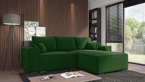 Emporius Lora narożnik rozkładany - narożnik z funkcją spania i pojemnikiem - nowoczesny styl, prawostronny, tkanina aksamitna, zielony (Amor Velvet 4311)