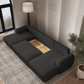 Masseno Narożnik SAVONA z funkcją spania i pojemnikiem na pościel Narozniki U, Rozkładana sofa - Czarny, POSO 135