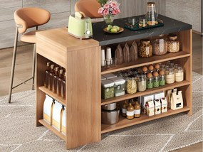 Centralna wyspa kuchenna - z 1 szufladą - duże miejsce do przechowywania - rysunek drewna i faktura marmuru - Naturalny + Czarny