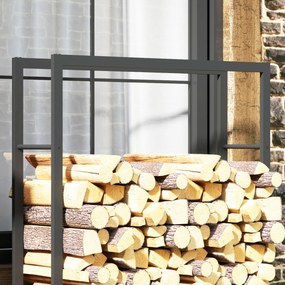 Outsunny Wózek na drewno opałowe z kołami, mobilny, metalowa rama, do 150 kg, 120 x 32 x 151 cm, czarny