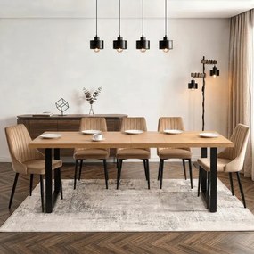 Stół Prostokątny Rozkładany EDWIN 160-260 cm Dąb Złoty/Czarny do Jadalni Nowoczesny Loft