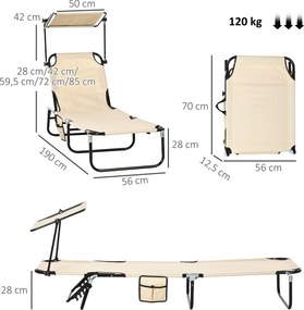 Outsunny Zestaw 2 leżaków składanych z daszkiem przeciwsłonecznym, 5-stopniowa regulacja oparcia, brązowe | Aosom PL