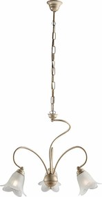 Żyrandol Alice z lakierowanego żelaza w kolorze kości słoniowej, dekor stare złoto, klosze z białego szkła alabastrowego Ø14 cm, 3 światła, Ø50 cm