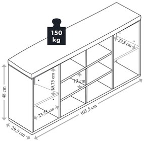 Szafka na 10 par butów, z siedziskiem, 103,5 x 48 cm