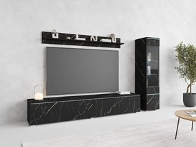 Nowoczesny zestaw mebli do salonu 3 elementy – szafka RTV 180 cm, witryna i półka, SAN SEBASTIAN mat, stojąca lub wisząca