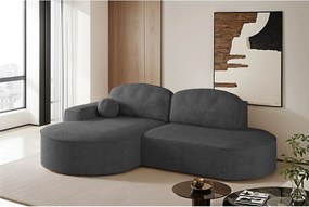 Narożnik z funkcją spania i pojemnikiem Modena Runden, tkanina Poso, Grafitowy, Lewy