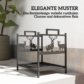 Outsunny Regał na drewno opałowe do wnętrz 42,5 x 33,5 x 43 cm z designem renifera, metalowy regał w kolorze czarnym