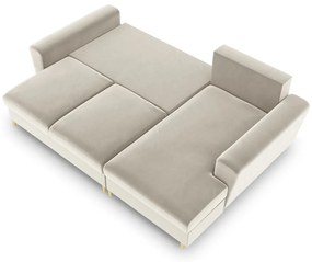 Beżowy aksamitny rozkładany/ze schowkiem narożnik (prawostronny/z szezlongiem) Kyoto – Cosmopolitan Design