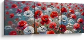Obraz - Pole maków (z zegarem) (90x30 cm)