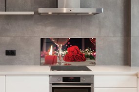 Szklany Panel Róże i Kieliszek przy Świecy