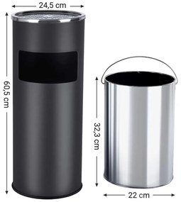 SongmicsHome Stojący popielnik z koszem na śmieci SMOKE, 60,5x24,5 cm, czarny