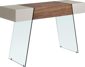 Stolik konsolowy prostokątny, szare drewno, orzech i szkło hartowane 3029 ANGEL CERDA