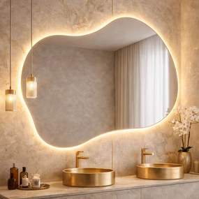 Lustro dekoracyjne o nieregularnym kształcie z podświetleniem FLOW Drift LED | Różne rozmiary | Różne kolory : Kolor tafli szkła - Srebrny, Rozmiar - 120x97