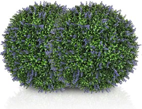 HOMCOM Zestaw 2 Sztucznych Roślin w Kształcie Kulki, UV-odporne, Sztuczne Rośliny do Domu i na Zewnątrz, 42 cm, Zielony+Fiolet
