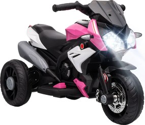 HOMCOM Elektryczny motocykl dziecięcy, światła i dźwięki, 3 km/h, akumulatorowy, tworzywo sztuczne i metal, Różowy/Biały | Aosom PL