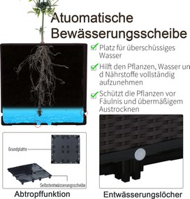 Outsunny podwyższona grządka 4-częściowa skrzynia na rośliny z otworami odpływowymi, skrzynki na kwiaty o wyglądzie rattanu, PP, brązowy