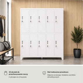 Szafka BHP ubraniowa, skrytkowa, perforowana, 10 skrytek, biała, 1360x1720x450 mm: BARTEK PRO