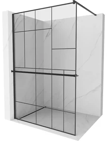 Mexen Kioto+ ścianka prysznicowa z półką Walk-in 100 x 200 cm, czarny wzór, czarna - 800-100-121-70-78