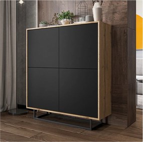 Komoda NILA 4D 113 dąb wotan/czarna mat