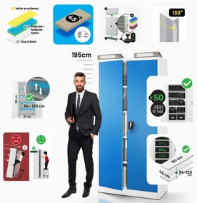 Szafa na dokumenty biurowa metalowa szaro-niebieska: JAN H, 900 x 1950 x 400 mm