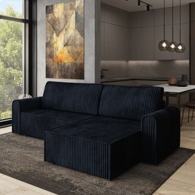 Masseno Narożnik VALTINO z funkcją spania i pojemnikiem na pościel Narozniki L, Rozkładana sofa - Czarny, TILIA 100