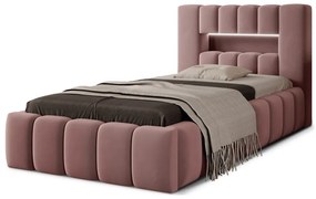 Różowe tapicerowane łóżko jednoosobowe ze schowkiem ze stelażem 90x200 cm Lamica – ELTAP
