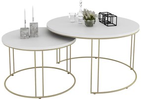 Komplet dwóch stolików kawowych glamour złoty + biały - Eksa 3X