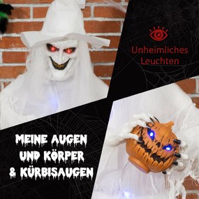 Outsunny 189 cm Biała czarownica z głową dyni, dekoracja halloweenowa na zewnątrz w naturalnej wielkości | Aosom PL