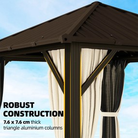 Outsunny Pawilon ogrodowy ok. 3 x 3 m aluminiowy z twardym dachem, moskitierą i 4 ścianami bocznymi, UPF50+ | Aosom PL