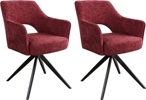 Zestaw 2 krzeseł obrotowych z podłokietnikami z teksturowanej tkaniny i czarnego metalu - Bordowy - KONYA