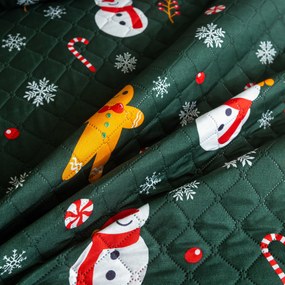 Narzuta na łóżko ze wzorem SNOWMAN AND GINGERBREAD, zielona Rozmiar: 170 x 210 cm