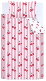 Biało-różowa pościel jednoosobowa 135x200 cm Disco Cherries Stripes – Catherine Lansfield