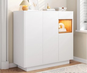 Szafa na buty 105x39.5x100.5 cm - 1 szuflada i 3 drzwi - z oświetleniem LED - z regulowanymi półkami - Biały i naturalny