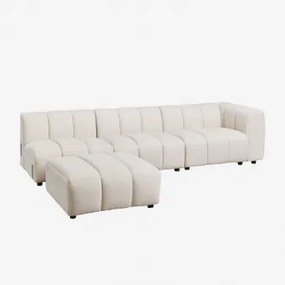 Sofa Modułowy Narożny Prawy 3-częściowy Z Pufą Z Tkaniny Bouclé Eliot Bukla Kremowy Beż - Sklum