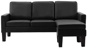 3-osobowa czarna sofa z ekoskóry z podnóżkiem - Lencor 4Q