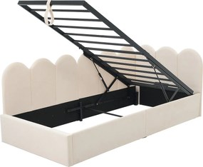 Łóżko z kanapą z miejscem do przechowywania - materiał aksamitny - 90x190 cm - z stelażem na listwy - Beżowy