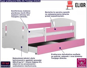 Łóżko dla dziewczynki z barierką Pinokio 3X 80x180 Zolari 3X