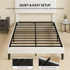 HOMCOM Rama łóżka jednoosobowego z zagłówkiem obitym Teddy-Fleece, metalowa rama łóżka, łatwy montaż, biały | Aosom PL