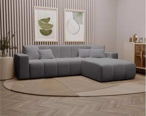 Emporius Miral narożnik w kształcie L - sofa do salonu bez funkcji spania i bez pojemnika - nowoczesny styl, prawostronny, tkanina aksamitna, szary (Komodo 21)